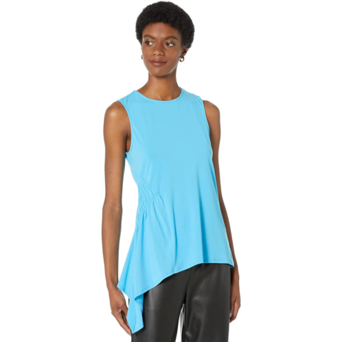 H Halston Sleeveless Side Smocked Asymmetric Pullover