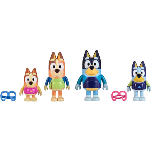 Bluey Figure 4-Pack, Family Beach Day 2.5-3 Inch, Bingo, Bandit and Chilli Character Figures with Accessories