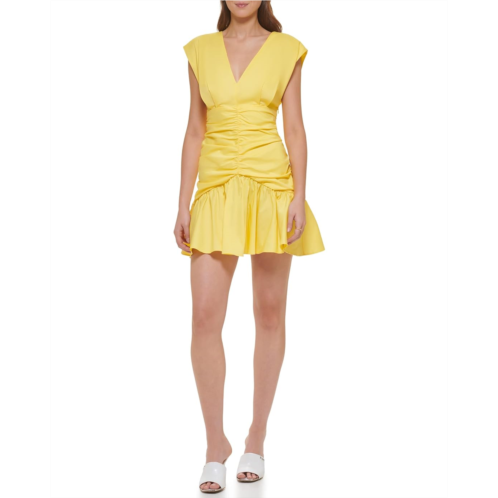 DKNY Short Sleeve V-Neck Poplin Midi Dress