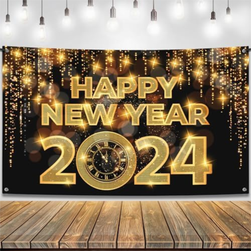 KatchOn, XtraLarge Happy New Year Banner 2024 - New Year Backdrop, 72x44 Inch Happy New Year Decorations 2024 New Years 2024 banner for New Years Eve Party Supplies 2024 NYE Decora