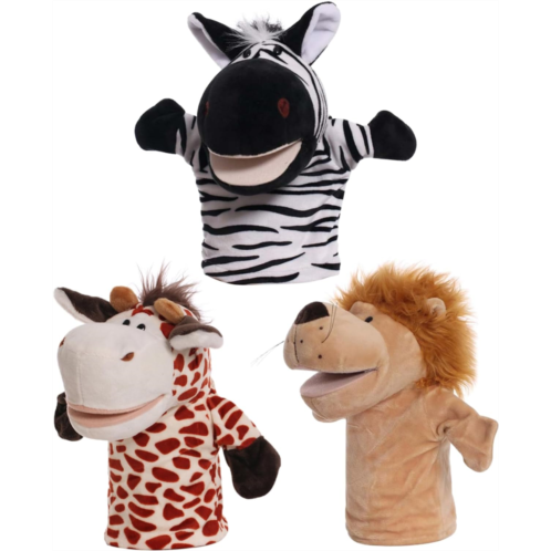 Cndiyald Animal Hand Puppets 3PCS 9.84 inch Soft Plush Puppets for Children, Moving Open Mouth Puppet Theatre for Storytelling, Teaching, Preschool, Role-Play Hand Puppets