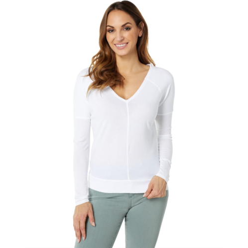 Bobi Los Angeles Long Sleeve Rib Mix V-Neck Tee in Lightweight Jersey