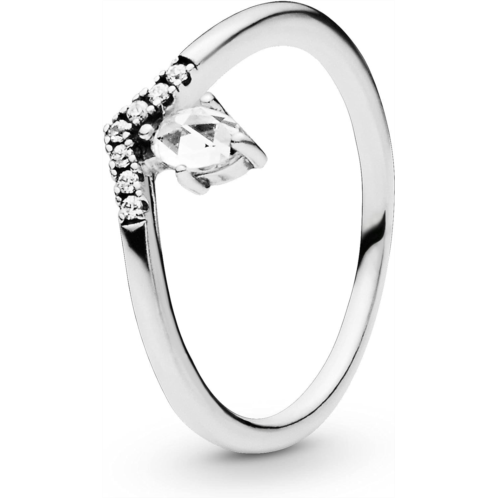 Pandora Classic Wishbone Ring - Sterling Silver Ring for Women - Layering or Stackable Ring - Gift for Her - Sterling Silver with Clear Cubic Zirconia - Size 7.5