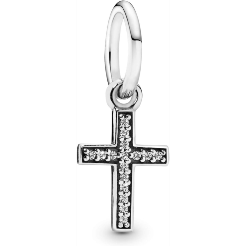 PANDORA Jewelry Sparkling Cross Dangle - Compatible with PANDORA Moments - Sterling Silver Charm with Cubic Zirconia - Mothers Day Gift with Gift Box
