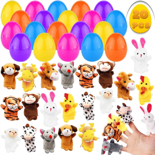 LUKBERA 20 Pcs Easter Eggs Filled with Finger Puppets, Plastic Egg with Cartoon Animal Puppets for Kids Easter Egg Hunt Easter Basket Stuffers Fillers Easter Party Favor Classroom Prize