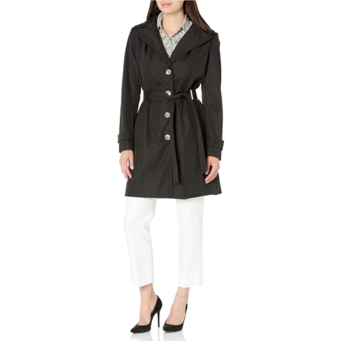 Womens Calvin Klein Single Breasted Belted Rain Jacket with Removable Hood