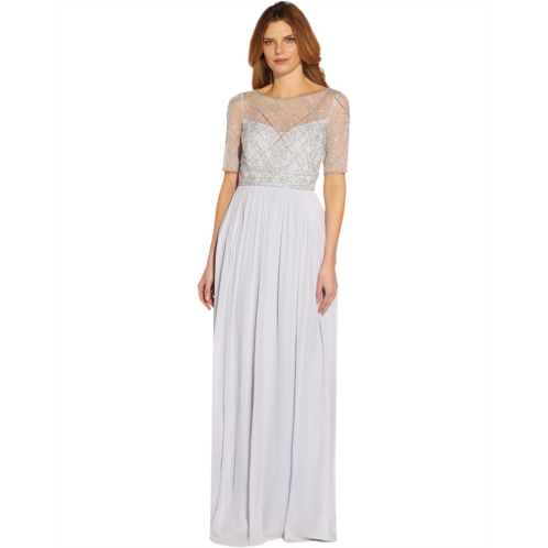 Adrianna Papell Beaded Mesh and Chiffon Long Mob Gown
