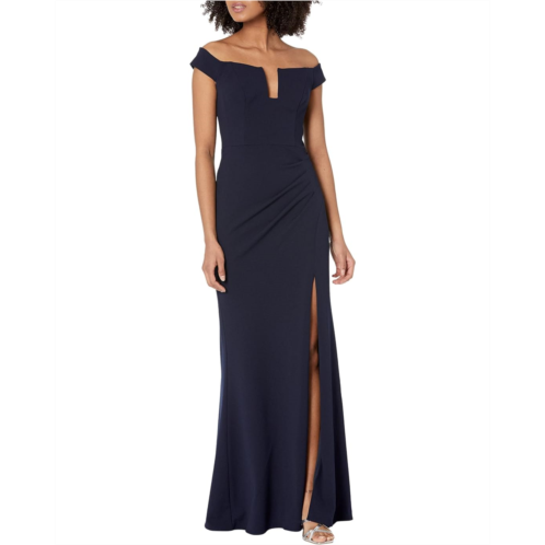 Womens XSCAPE Long Off-the-Shoulder Scuba Crepe U-Front Dress