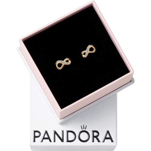 PANDORA Sparkling Infinity Stud Earrings - 14k Gold Plated Stud Earrings with Cubic Zirconia for Women - Mothers Day Gift - With Gift Box