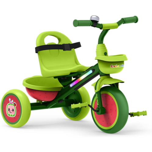 Jetson CoComelon Light-Up Trike, Front and Rear Baskets, Multi-Colored LED Lights, Seatbelt and Bell, Green, Ages 2-4, Medium