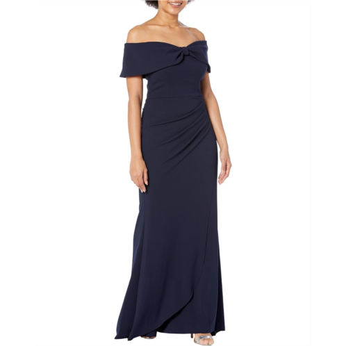 XSCAPE Long Scuba Off-the-Shoulder Gown