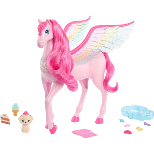 Barbie A Touch of Magic Pegasus, Pink Winged Horse Toy with 10 Accessories Including Puppy & Barrettes