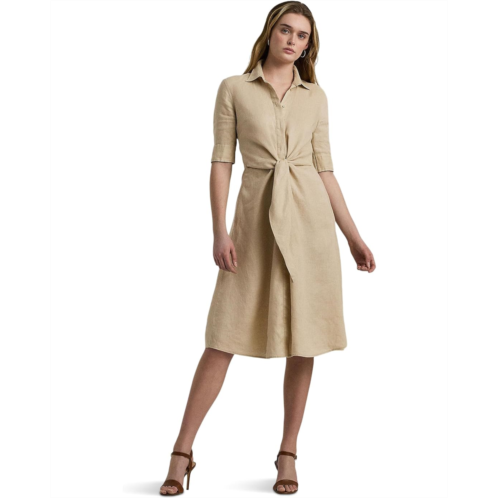 POLO RALPH LAUREN Womens Lauren Ralph Lauren Tie-Front Linen Shirtdress