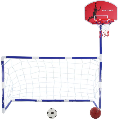 Rehomy 2 in 1 Sports Center for Kids Children Basketball Hoop with Soccer Goal Sports Activity Center Indoor Outdoor Parent Child Interactive Toys