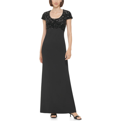 Calvin Klein Sequin Bodice Gown with Short Sleeves