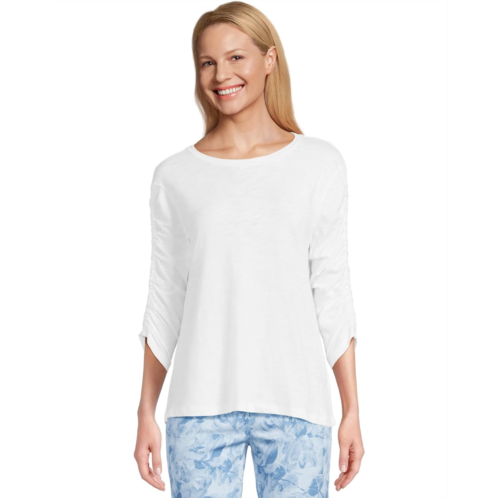 Womens Elliott Lauren Enzyme Wash Jersey - Crew Neck Ruched Sleeve Tee