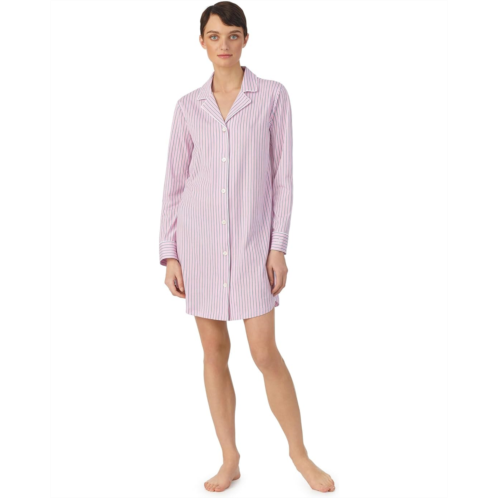 POLO Ralph Lauren Womens LAUREN Ralph Lauren Organic Cotton Long Sleeve Notch Collar Sleepshirt