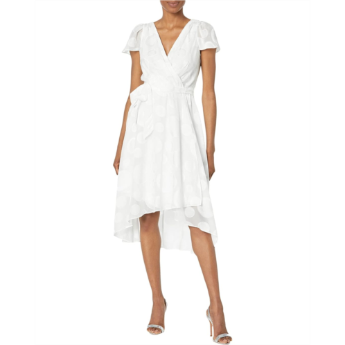 Womens DKNY Flutter Sleeve V- Neck Faux Wrap Dress