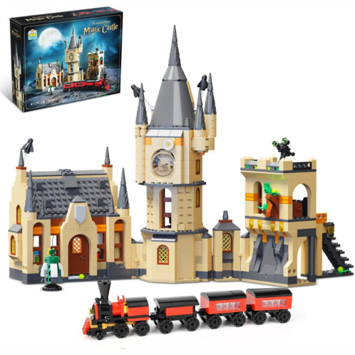 QLT QIAOLETONG QLT Harry Castle Clock Tower Building Toy Set with Lighting, Compatible with Train Building Set, Gift Ideas for Potter Fans Boys Kids Aged 8-14, Magic Castle Architecture Model for