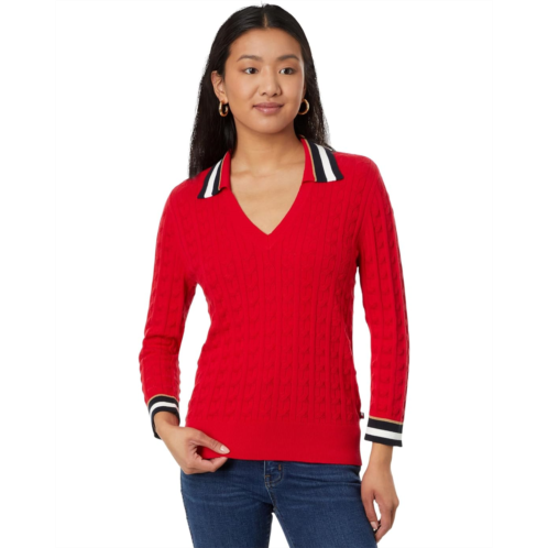 Womens Tommy Hilfiger Cable Johnny Collar Sweater