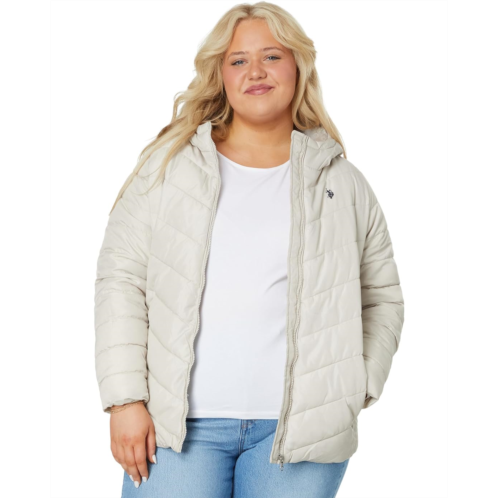 U.S. POLO ASSN. Plus Size Chevron Cozy Faux Fur Lining Quilted Hooded Puffer with Side Panel