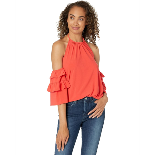 CeCe Off-the-Shoulder Ruffled Knit Top