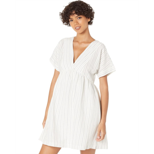 Madewell Linen-Blend V-Neck Dolman-Sleeve Mini Dress in Stripe