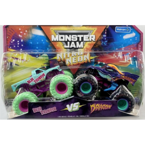 Monster Jam Nitro Neon Blue Thunder vs Dragon (1:64 Scale Double Pack)