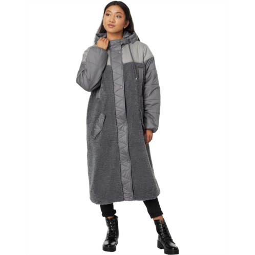 Womens Avec Les Filles Coat Mixed Media Hooded