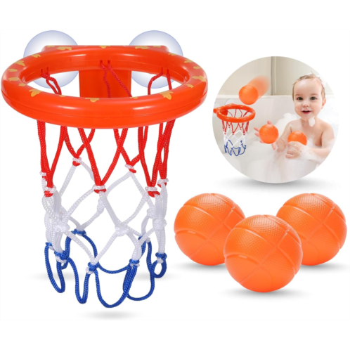 KSABVAIA Bath Toys - Bathtub Basketball Hoop for Kids Toddlers - Bath Toys Shower Toys for Kids Ages 4-8,Suction Cup Basketball Hoop & 3 No Hole Balls Set for Boys Girls,Mold Free No Mold B