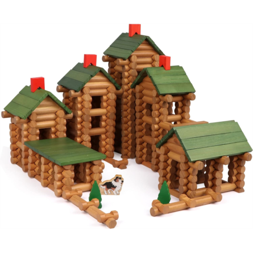 Wondertoys 530 Pcs Wooden Logs Set Ages 3+, Classic Building Log Toys for Kids, Creative Construction Engineering Educational Gifts