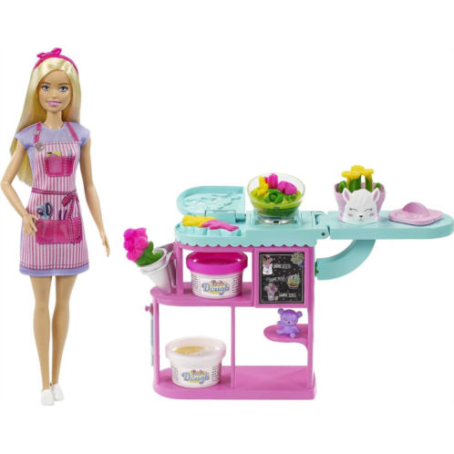 Barbie Florist Playset with 12-in Blonde Doll, Flower-making Station, 3 Dough Colors, Mold, 2 Vases & Teddy Bear, Great For Ages 3 Years Old & Up