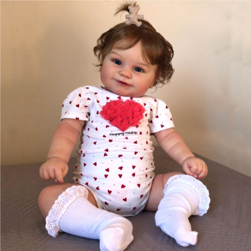 KAWAYII Silicone Reborn Cute Toddler Girl Doll Premie Baby Genesis Hand Painted Doll Cute Lifelike Silicone Doll Babies with Clothes and Accessories Gift for Children