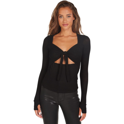 Michael Lauren Ismael Long Sleeve Tie Front Cutout Top with Thumbhole