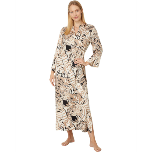 Womens N by Natori Kaleidoscope Satin Zip Caftan