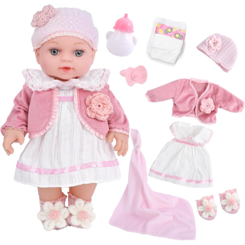 DOTVOSY 12 Girl Baby Dolls Playset Adoption Realistic Soft Baby Doll with Clothes Accessories Include Outfits,Pacifier,Disposable Diaper,Blanket,Feeding Bottle Toy Stuff for Toddle