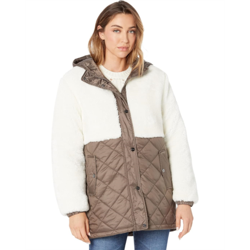 Sanctuary Hooded Sherpa Quilted Mix Media Jacket