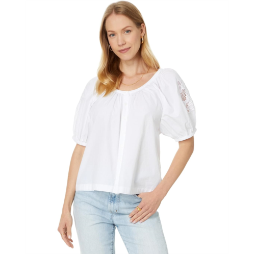 Madewell Embroidered Puff-Sleeve A-Line Top in Poplin