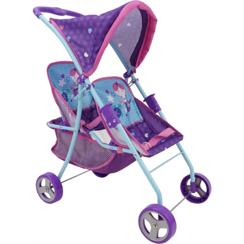 509 Crew Mermaid Twin Doll Stroller - Kids Pretend Play, Retractable Canopy, Easy to Fold for Storage & Travel, 2 Seats, Fits Dolls up to 18, Ages 3+