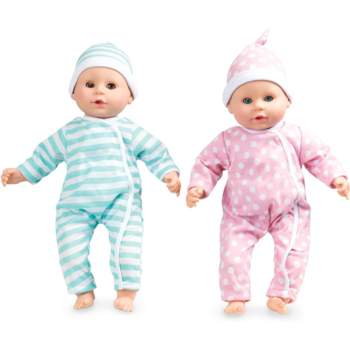 Melissa & Doug Mine to Love Twins Luke & Lucy 15” Light Skin-Tone Boy and Girl Baby Dolls with Rompers, Caps, Pacifiers - Twin Baby Dolls, First Baby Dolls For Toddlers 18 Months A