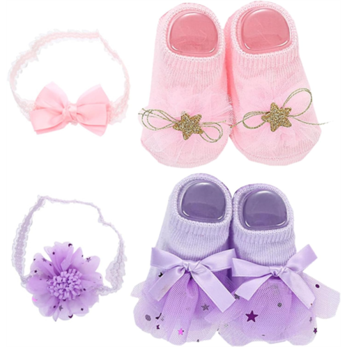 NGLONGLONG Reborn Doll Accessories 2 Sets Fit Most Baby Doll Accessories 2 Baby Girl Bows Headband ＆ 2 Pair Socks Soft Cotton Clothing Set Gifts for Girls
