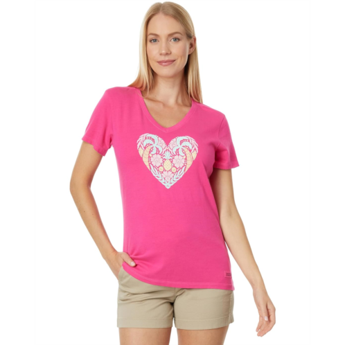 Life is Good Beach Design Heart Short Sleeve Crusher Vee