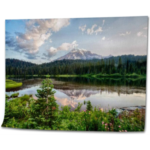 OEPWQIWEPZ Mt Rainier Reflection Lake at Sunrise Wildflowers Blooming DIY Digital Oil Painting Set Acrylic Oil Painting Arts Craft Paint by Number Kits for Adult Kids Beginner Chil