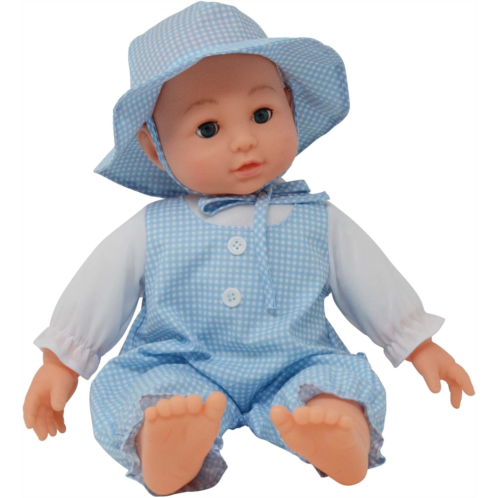 The New York Doll Collection 16 inch Realistic Baby Doll with Plush Body, Soft Vinyl Head & Extremities, Gingham Print Summer Outfit Bonnet Hat, Blinking Open & Close Eyes ? Boxed 16” Kids Doll Gift f