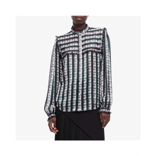 Jason Wu Striped Plaid Print Ruffle Blouse