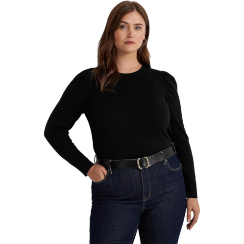 POLO RALPH LAUREN Womens Lauren Ralph Lauren Plus-Size Cotton-Blend Puff-Sleeve Sweater