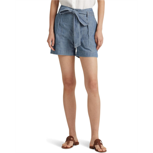 POLO RALPH LAUREN Womens Lauren Ralph Lauren Belted Chambray Shorts