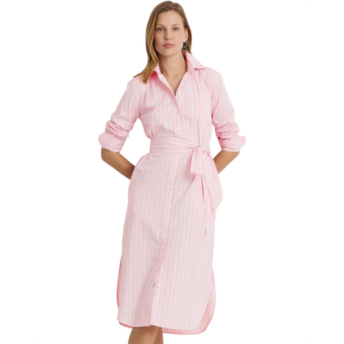 POLO RALPH LAUREN Womens Lauren Ralph Lauren Striped Belted Broadcloth Shirtdress