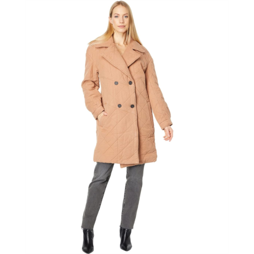 Avec Les Filles Washed Double-Breasted Quilted Peacoat