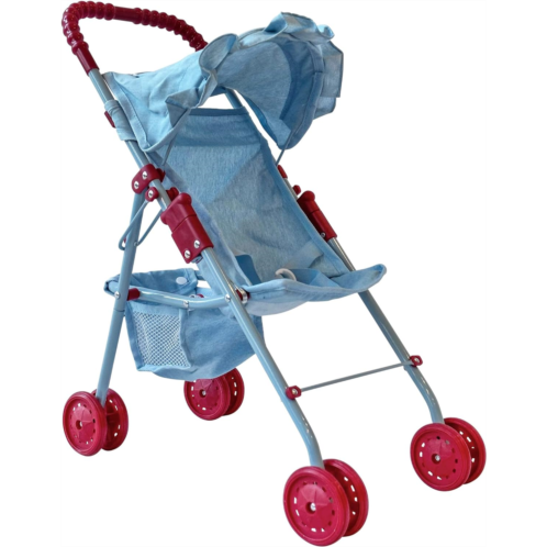 The New York Doll Collection My First Baby Doll Stroller for Toddlers 3 Year Old Girls, Little Kids Folding Baby Stroller for Dolls, Toy Stroller for Baby Dolls with Bottom Storage Basket, Foldable Fr